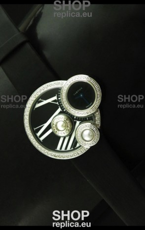 Cartier Jewellery Pearl Diamond Watch in Black Dial