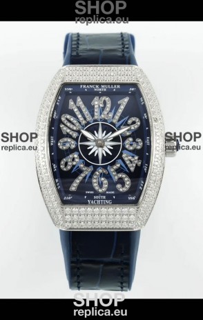 Franck Muller Vanguard V32 Blue Dial - Diamonds Casing Swiss Replica Watch