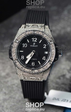Hublot Big Bang One Click Mossanites Paved Casing Swiss Replica Watch Black Dial