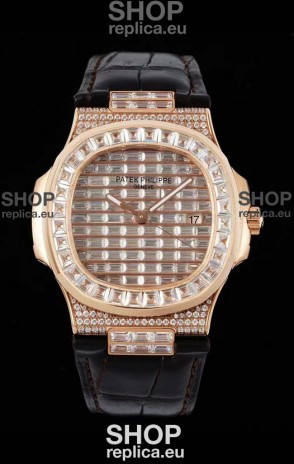 Patek Philippe Nautilus 5711/R Swiss Replica Watch 1:1 Mirror Replica in Rose Gold Diamonds Casing