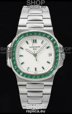 Patek Philippe Nautilus 5711 White Dial 1:1 Mirror Replica in 904L Steel with Rubies Bezel