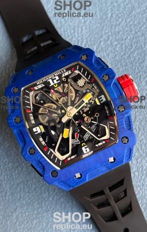 Richard Mille RM35-03 Rafael Nadal Edition Blue Carbon Fiber Casing 1:1 Mirror Replica Watch in Black Strap