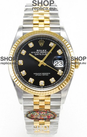 Rolex Super Clone Datejust ETA 3235 Movement 36MM Two Tone Yellow Gold Swiss Black Dial Watch