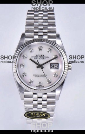 Rolex Datejust 126234 36MM Swiss Replica in 904L Steel in White Pearl Dial 1:1 Mirror Replica