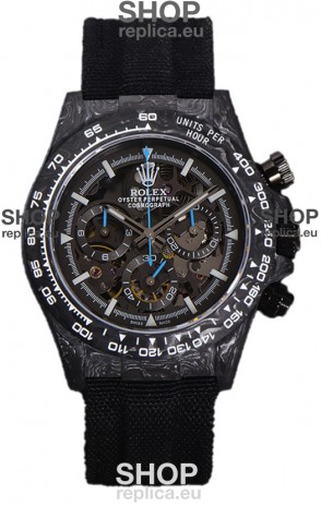 Rolex Daytona DiW Skeleton Carbon Edition Watch - Forged Carbon Casing Black Strap 1:1 Mirror Replica