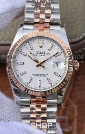 Rolex Datejust 36MM ETA-3135 Movement Swiss Replica in 904L Two Tone White Dial