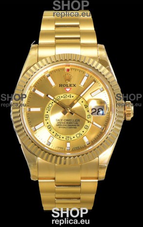 Rolex Sky-Dweller REF# 336235 Gold Dial Watch in Yellow Gold 904L Steel Case 1:1 Mirror Replica