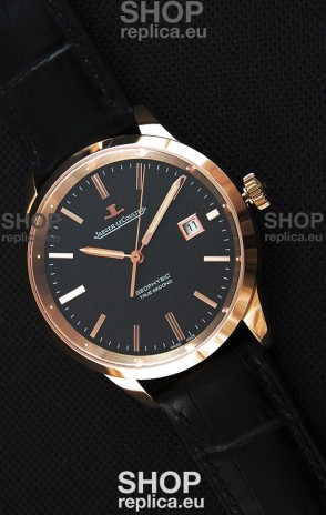 Jaeger LeCoultre Geophysic True Second Pink Gold Swiss Replica Watch Black Dial 