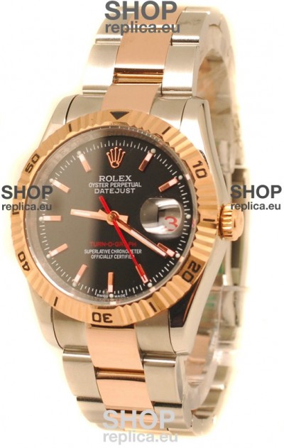 Rolex Datejust Turn O Graph Japanese Rose Gold Watch in Black Dial