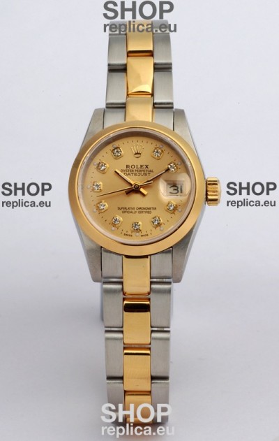 Rolex DateJust - Two Tone Ladies Swiss Replica Watch in Gold Dial