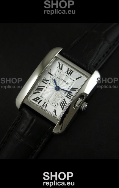 Cartier Louis Japanese Replica Ladies Watch in Black Strap
