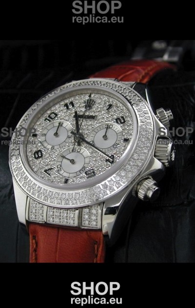Rolex Daytona Swiss Replica Watch in Full Diamond Bezel