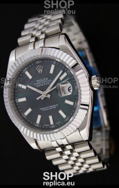 Rolex DateJust Japanese Replica Watch in Black Mother of Pearl Dial