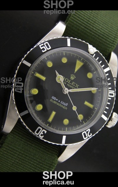 Rolex Submariner Swiss Replica Watch in Domed Crystal Green Nylon Strap