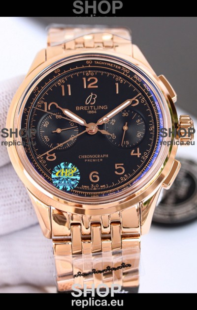 Breitling Premier B01 Chronograph 42 Edition Rose Gold Casing Centenary Brown Dial - 1:1 Mirror Replica Watch