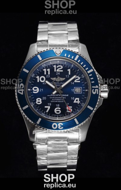 Breitling SuperOcean II 44mm 904L Steel Case 1:1 Mirror Replica Watch in Blue Dial 