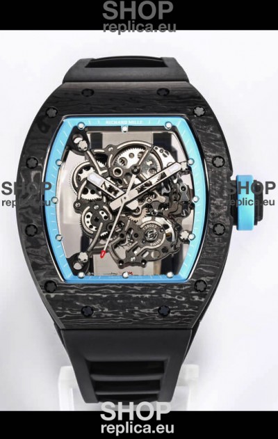 Richard Mille RM055 Black Carbon Casing 1:1 Mirror Replica Watch in Black Strap