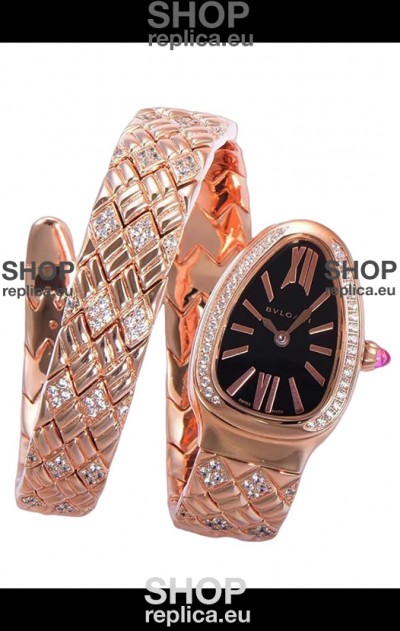 Bvlgari Serpenti Edition Rose Gold Casing Black Dial Watch in 1:1 Mirror Quality