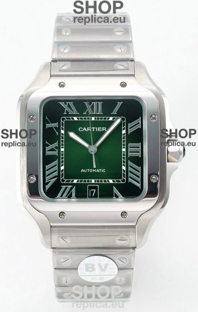 Cartier Santos De Cartier 904L Steel Green Dial Super Clone Replica 40MM Watch 
