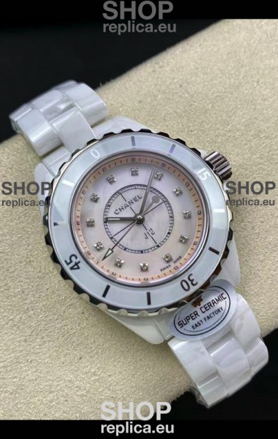 Chanel J12 Ladies White Ceramic Casing Pearl Dial Watch 1:1 Mirror Replica Watch