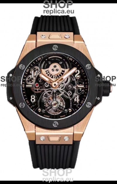 Hublot Big Bang Tourbillon Rose Gold Casing Ceramic Bezel Watch in 45MM 1:1 Mirror Replica