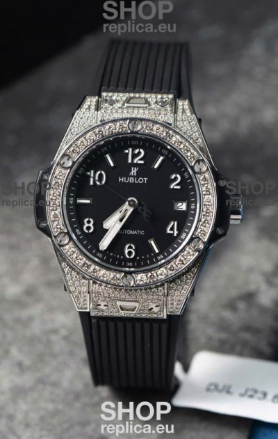 Hublot Big Bang One Click Mossanites Paved Casing Swiss Replica Watch Black Dial