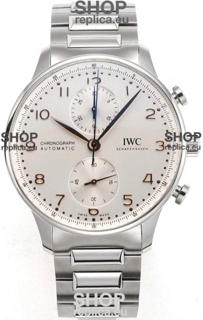 IWC Portuguese Chronograph Swiss Replica Watch in Steel Case Steel White Dial - 1:1 Mirror Replica Edition