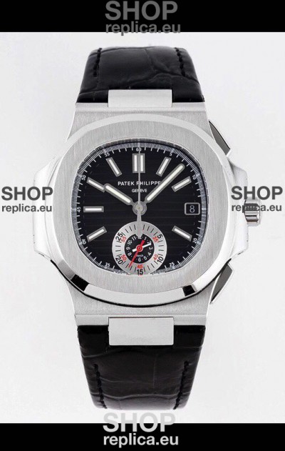 Patek Philippe Nautilus 5980/1A 904L Steel Case in Black Dial Leather Strap - 1:1 Mirror Replica