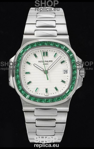Patek Philippe Nautilus 5711 White Dial 1:1 Mirror Replica in 904L Steel with Rubies Bezel