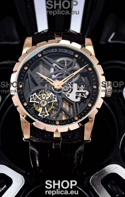 Roger Dubuis Excalibur Spider Flying Tourbillon Skeleton Rose Gold Casing 42MM 1:1 Mirror Swiss Watch