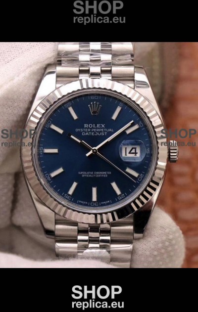 Rolex Datejust 41MM Cal.3135 Movement Swiss Replica Watch in 904L Steel Casing Blue Dial