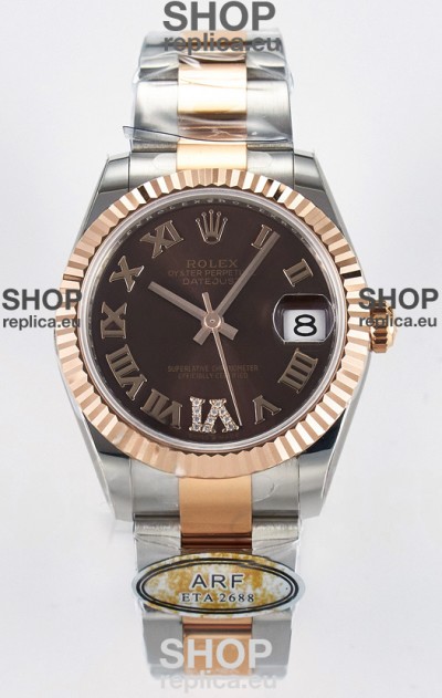 Rolex Super Clone Datejust ETA 2688 Movement 31MM Two Tone Rose Gold Swiss Brown Dial