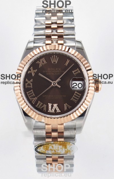 Rolex Super Clone Datejust ETA 2688 Movement 31MM Two Tone Rose Gold Swiss Brown Dial