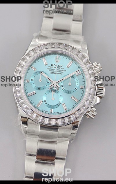 Rolex Cosmograph Daytona ICE Blue Dial Diamonds Bezel Cal.4130 Movement - 904L Steel Watch