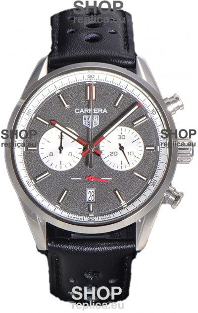 Tag Heuer Carrera Chronograph 43 Swiss Quartz Replica Watch Grey Dial Leather Strap