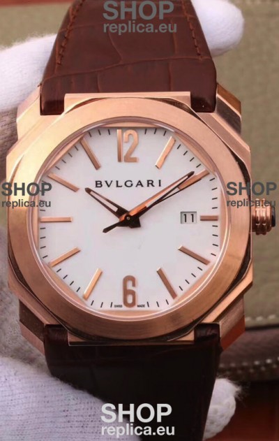 Bvlgari Octo Roma Edition 1:1 Mirror Replica in Rose Gold - White Dial 