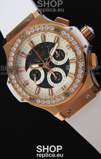 Hublot Big Bang Diamonds Bezel Watch in Pink Gold Case Swiss Replica Watch