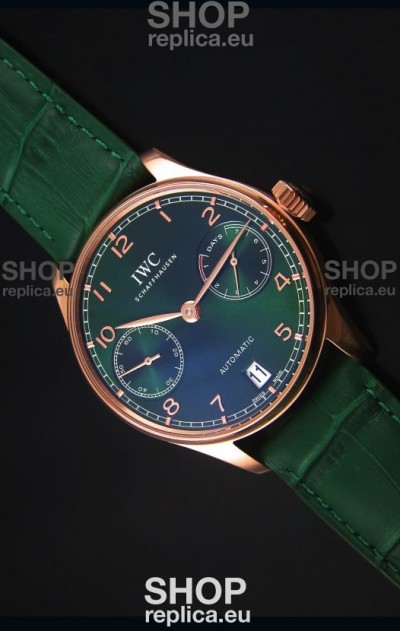 IWC Portugieser Swiss 1:1 Mirror Replica Watch Green Dial Rose Gold Case Watch